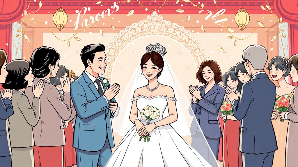 결혼식 현장 공개와 지인들의 축복 (illustration 스타일)