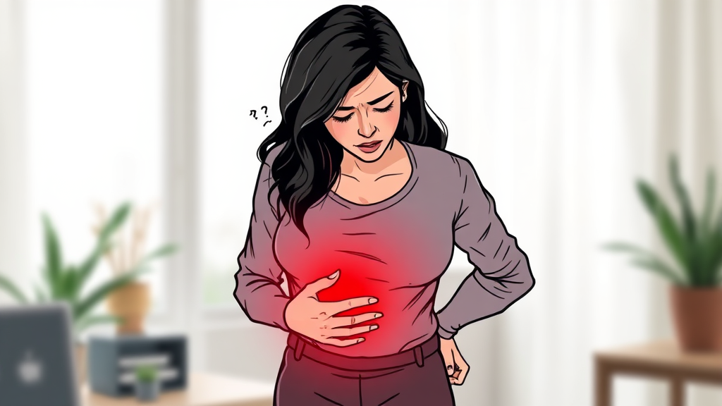 맹장염 통증 위치 및 양상 (illustration 스타일)