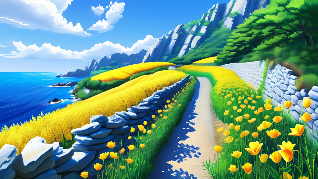 청산도 유채꽃 여행: 그림 같은 풍경 속으로 (realistic 스타일)