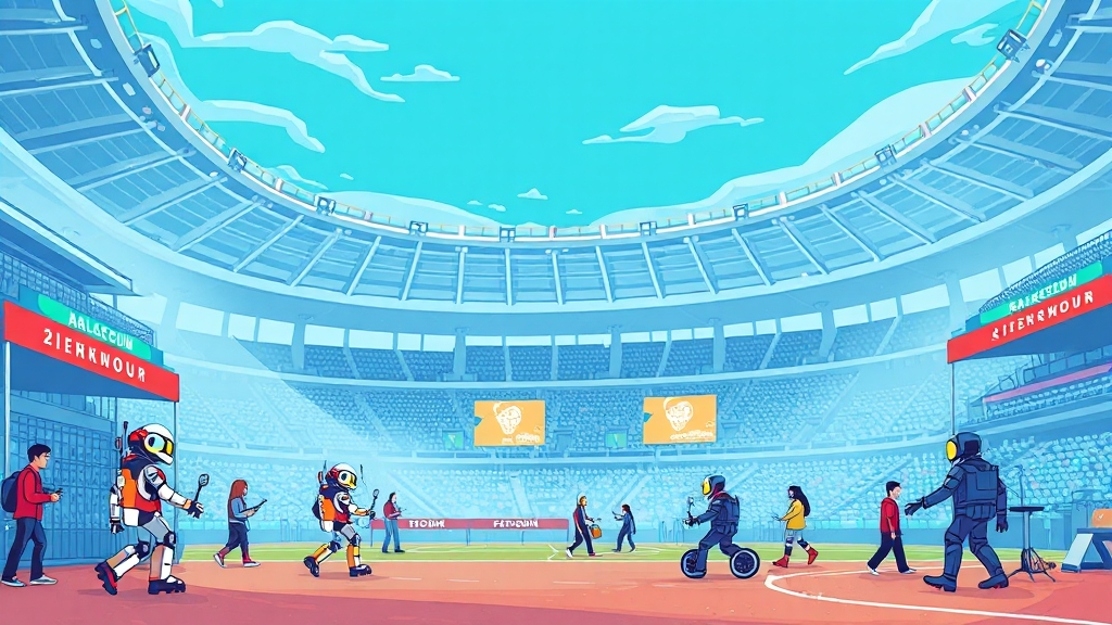 경기장 로봇 활용 사례 (cartoon 스타일)