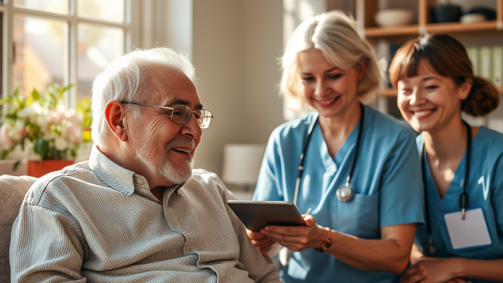 재가/의료/요양 특징 비교 (realistic 스타일)