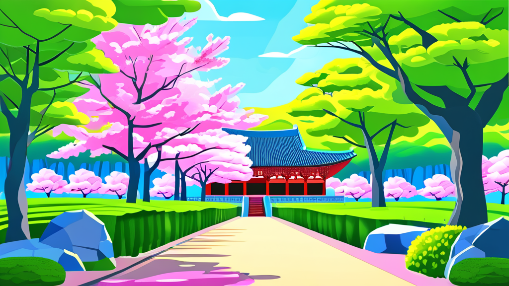 십리벚꽃길 명소 및 포토존 (cartoon 스타일)