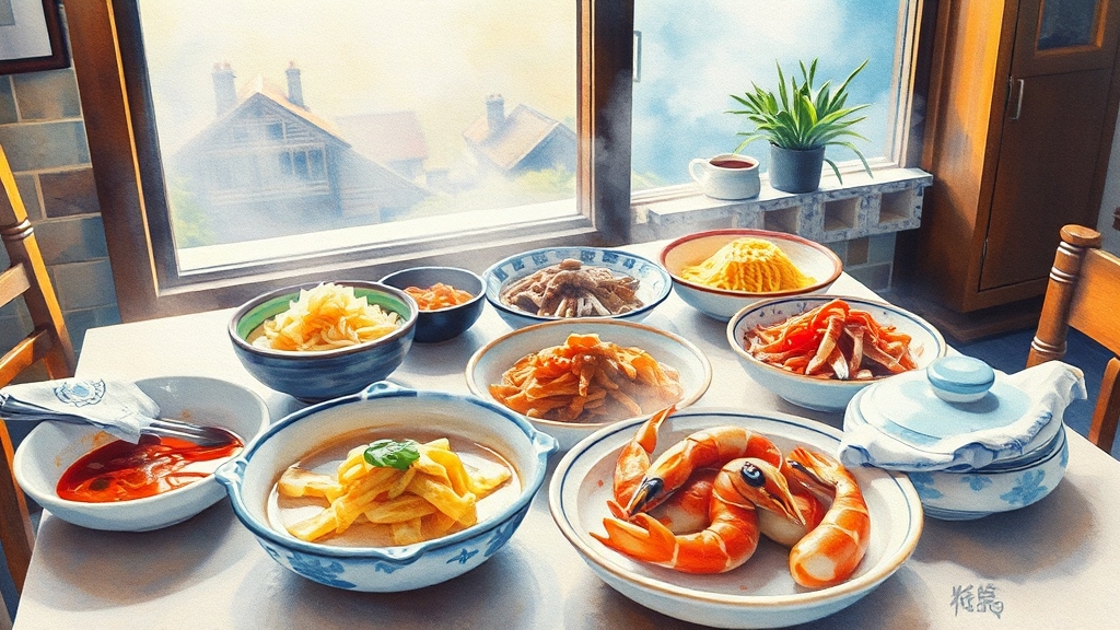 숨은 맛집, 로컬 푸드 (watercolor 스타일)