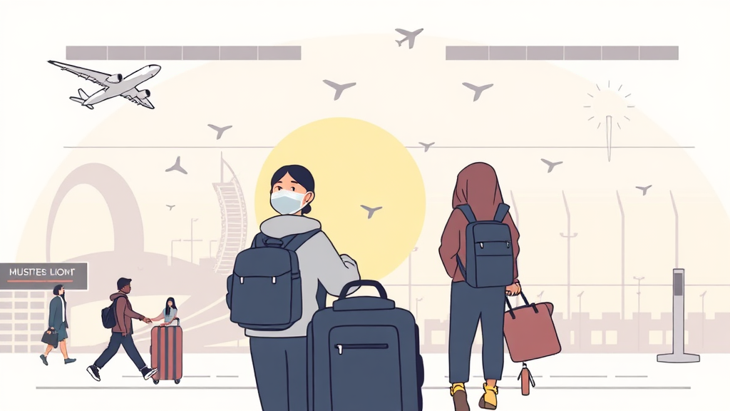 두바이 국제공항 상황 및 항공편 정보 (illustration 스타일)