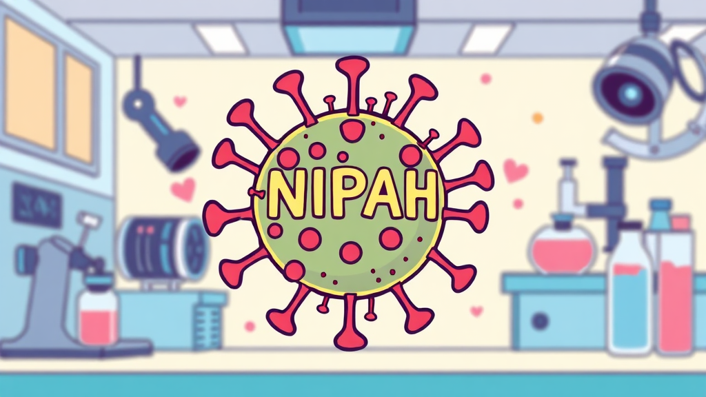 니파 바이러스 치료 및 백신 현황 (cartoon 스타일)