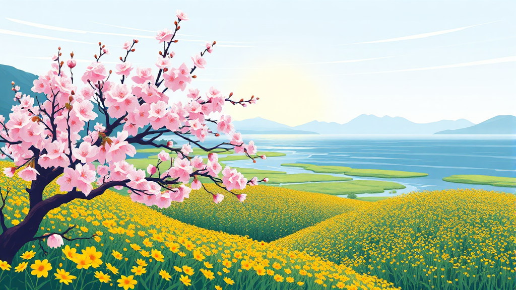 지역별 봄꽃 명소: 벚꽃부터 유채꽃까지 (illustration 스타일)