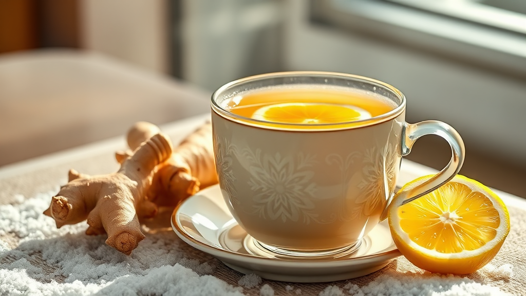 생강차로 감기 예방하는 현명한 방법 (realistic 스타일)