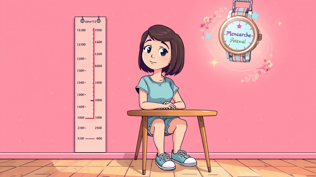 초경 시기, 성인 키 예측의 관계는? (cartoon 스타일)