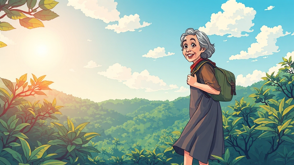 황혼기 여행의 매력, 남해와 경주에서 찾는 노년의 힐링 명소 5 산골 마을에서 여유를 만끽 (cartoon 스타일)