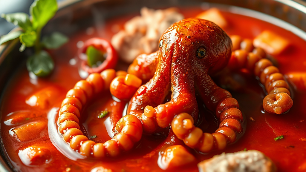 입맛 돋우는 빨간거 전골의 풍미 (realistic 스타일)