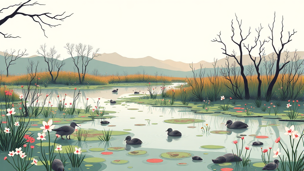 문경: 생태 관광의 보고, 돌리네 습지에서 만나는 자연 (illustration 스타일)