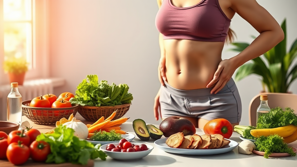 건강한 식습관으로 뱃살 고민 해결하기 (realistic 스타일)