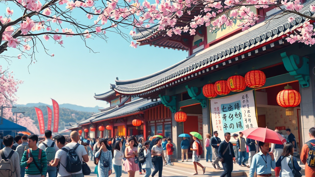 서울에서 즐기는 봄날의 문화: 페스티벌, 전시, 공연 (realistic 스타일)