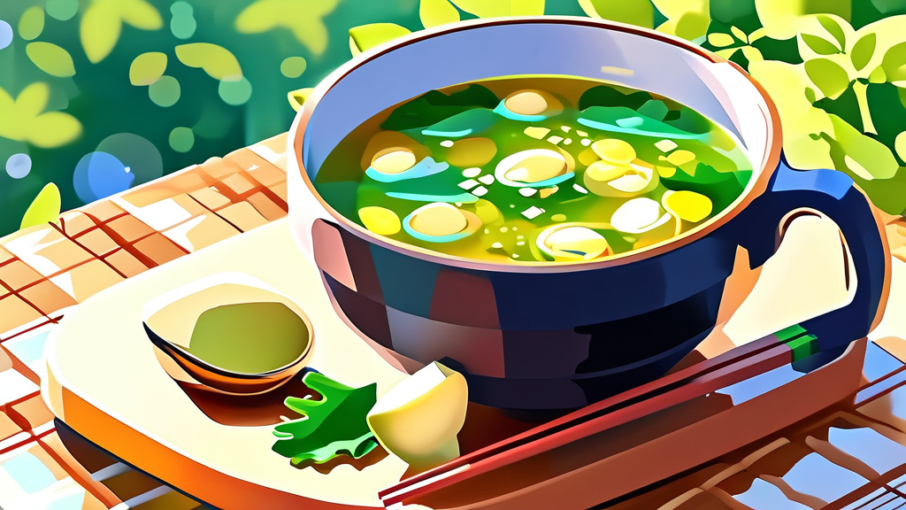 들깨바지락쑥국: 봄철 보양식의 정석 (illustration 스타일)