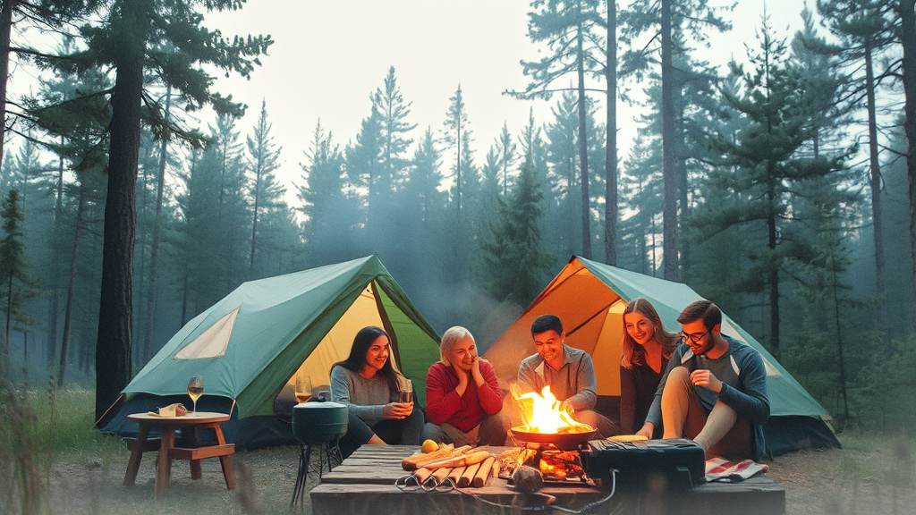 캠핑장 선택: 위치, 예약, 시설 (watercolor 스타일)