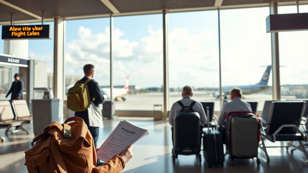 여행 중 발생할 수 있는 최악의 상황: 항공편 지연/결항 (realistic 스타일)