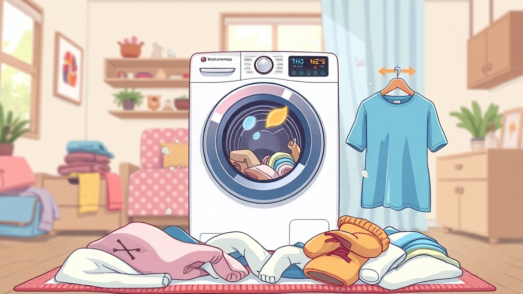 세탁 코스 및 스팀 기능 (cartoon 스타일)