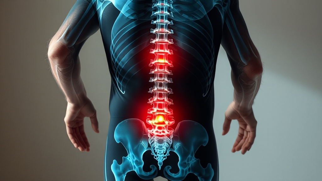등 통증 관련 질환: 허리디스크, 척추관협착증 (realistic 스타일)