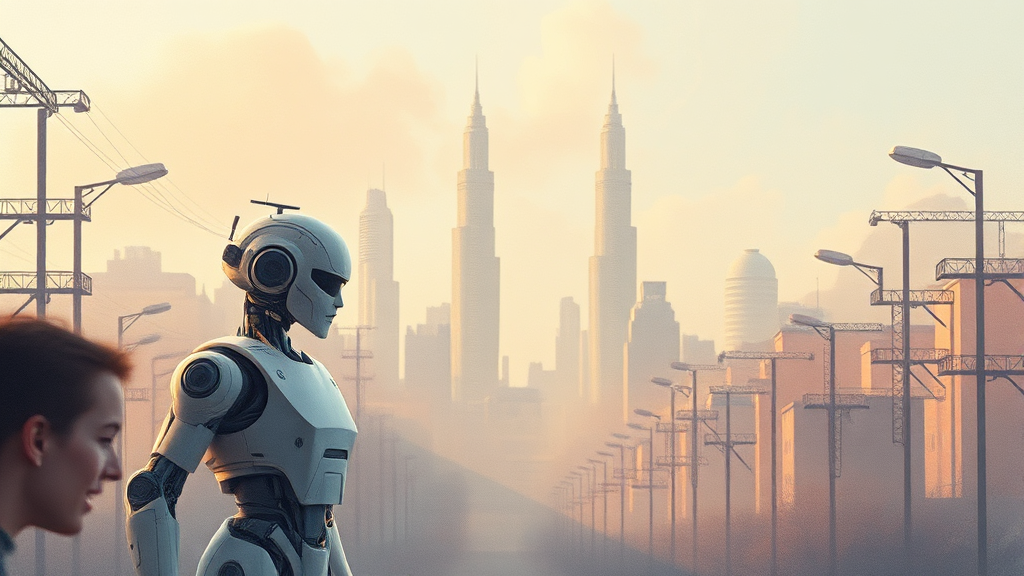 AI 로봇 미래, 윤리적 고민은? (watercolor 스타일)