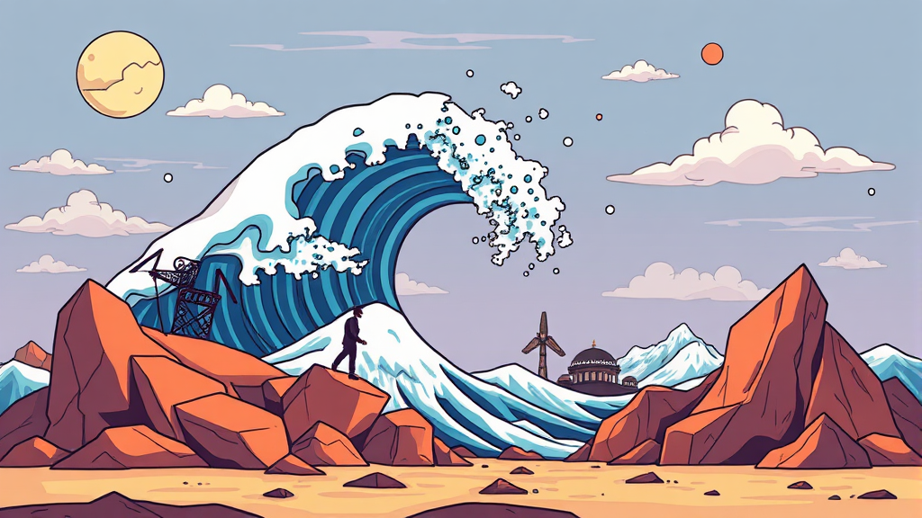 기대와 현실: AI 기술 발전 속도와 시장의 반응 (cartoon 스타일)