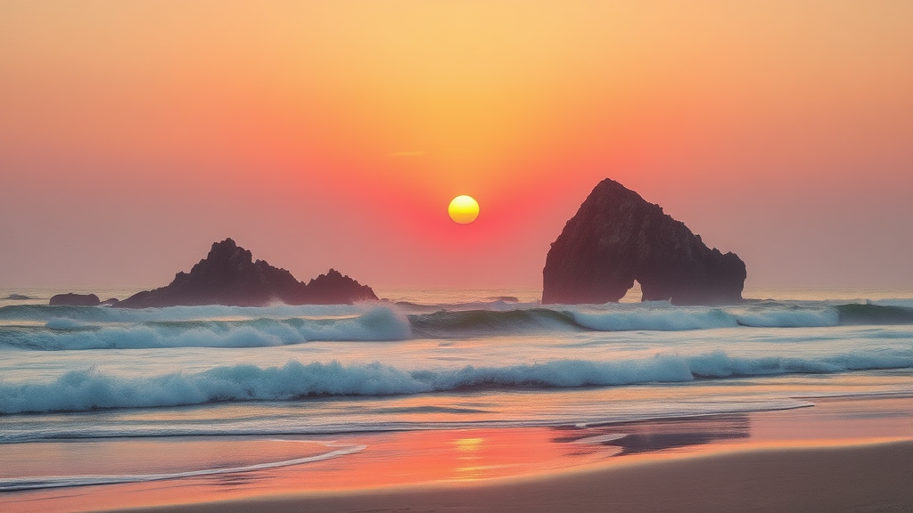 꽃지해변 및 주변 관광 명소 (watercolor 스타일)