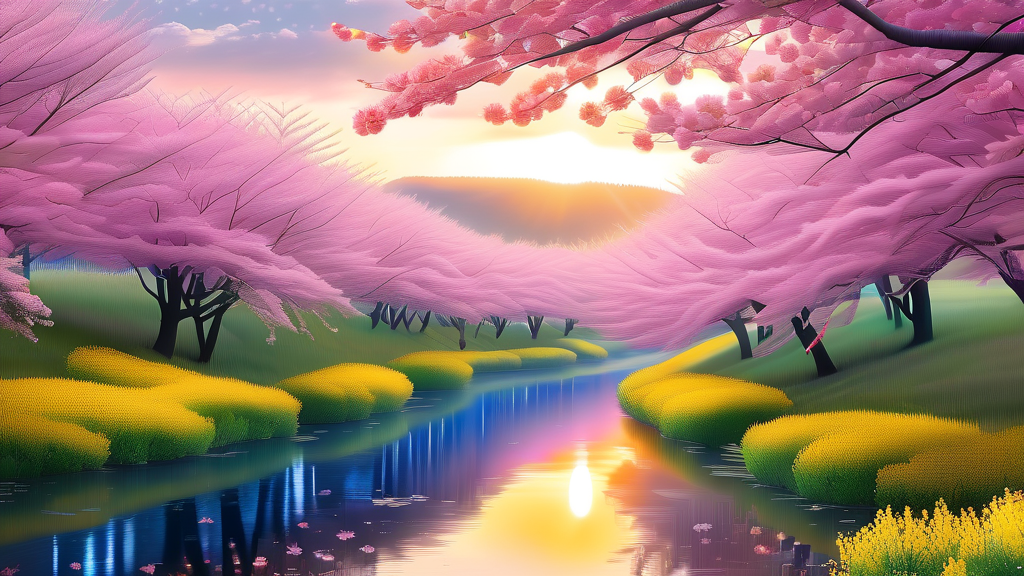 청주 대표 벚꽃 명소: 무심천 (realistic 스타일)