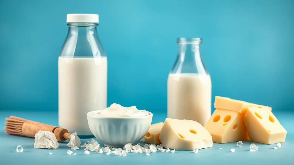 통풍에 좋은 음식: 저지방 유제품 (realistic 스타일)