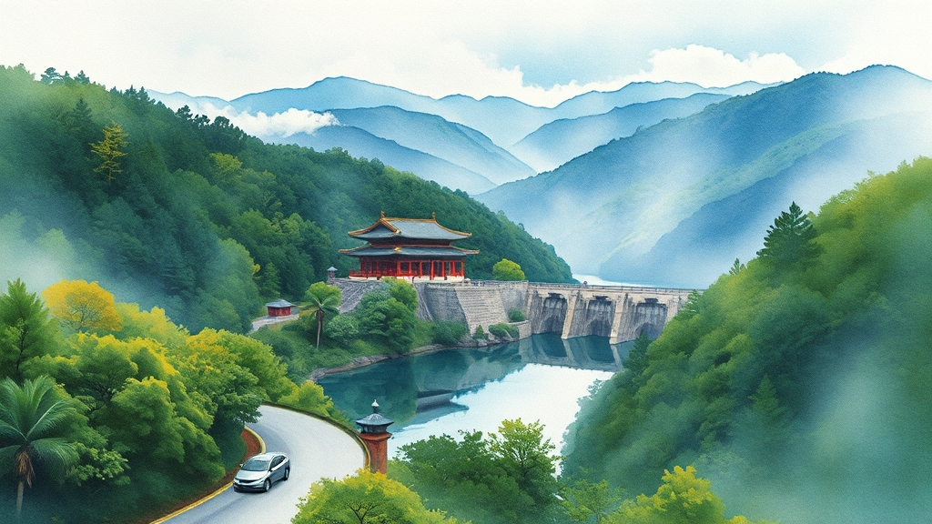 계곡 & 댐 주변 드라이브 (watercolor 스타일)