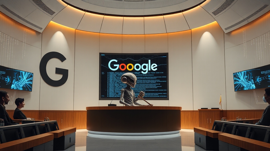 법원 판결, 구글은 어떻게 대응할까? (realistic 스타일)