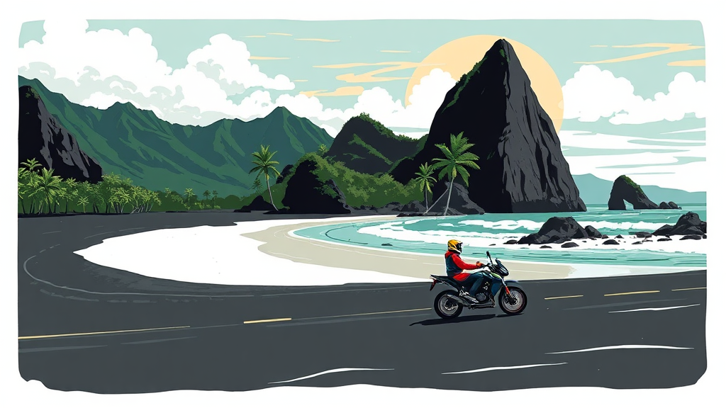 우도 필수 방문 명소: 검멀레 해변부터 우도봉까지 (illustration 스타일)