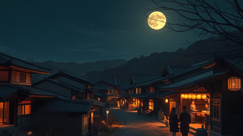 달빛 아래 낭만적인 야간 개장 (realistic 스타일)