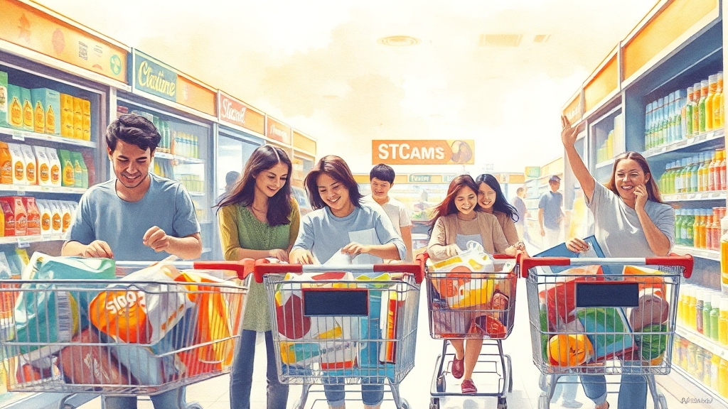 소비쿠폰, 유통업계에 어떤 영향을 미칠까? (watercolor 스타일)