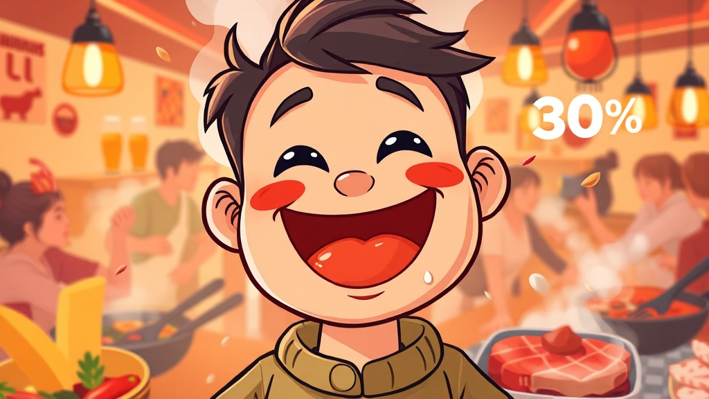 한우 시식 및 축산물 판매 (cartoon 스타일)