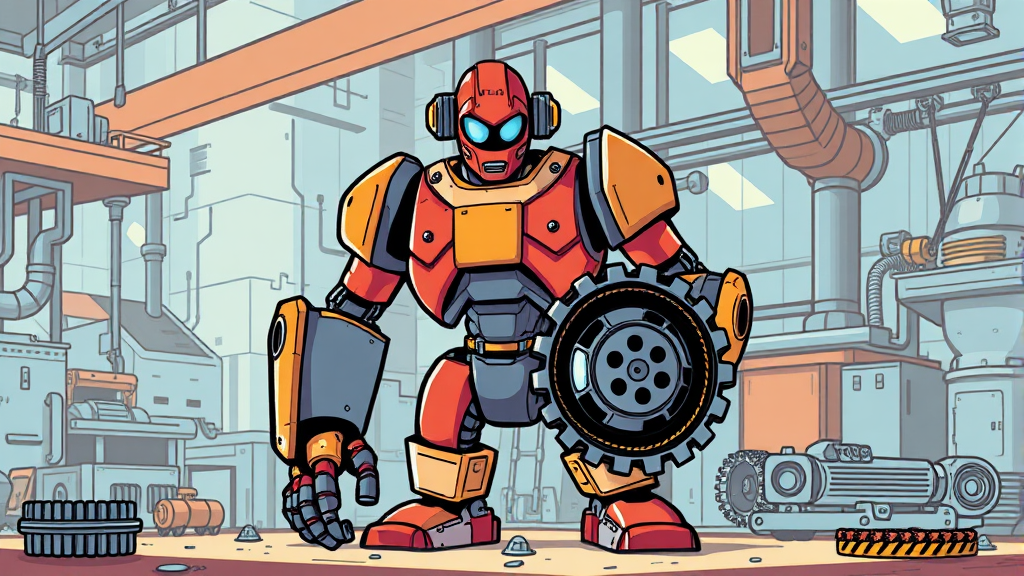 산업 현장 로봇 활용 사례 (cartoon 스타일)