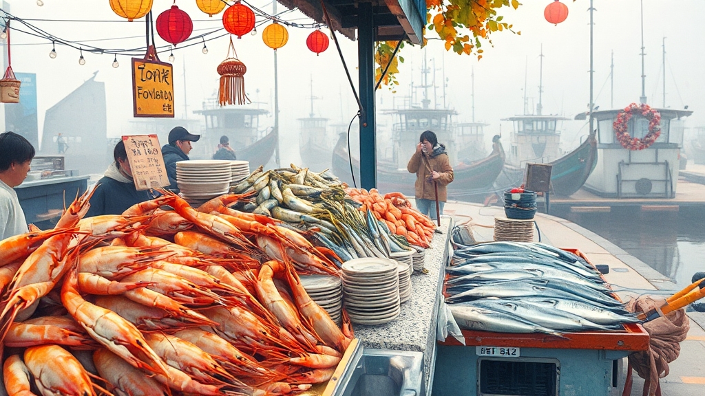 대하 및 해산물 정보 (realistic 스타일)