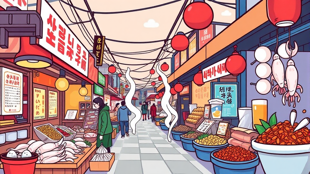 누룽지오징어순대 외 다른 먹거리는? (cartoon 스타일)