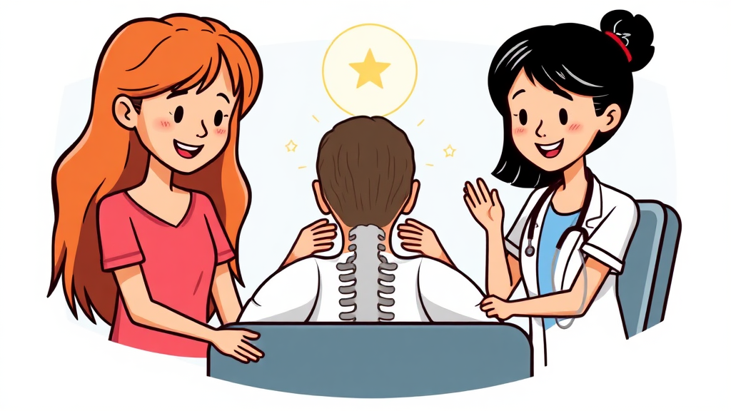 목디스크, 어떻게 진단하고 병원에서는 어떤 치료를 할까? (cartoon 스타일)