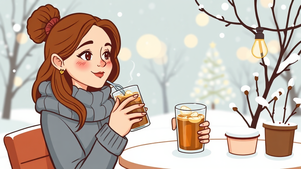 겨울철 아이스 음료, 이렇게 즐겨봐요! (cartoon 스타일)