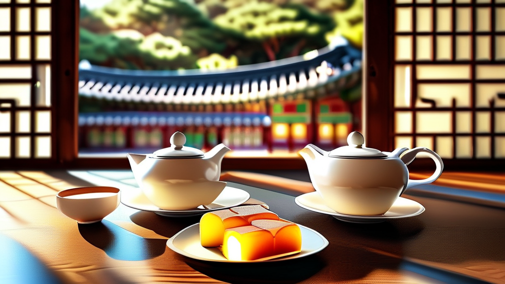 2026년 경복궁 생과방 메뉴 구성: 다과와 궁중 약차 (realistic 스타일)