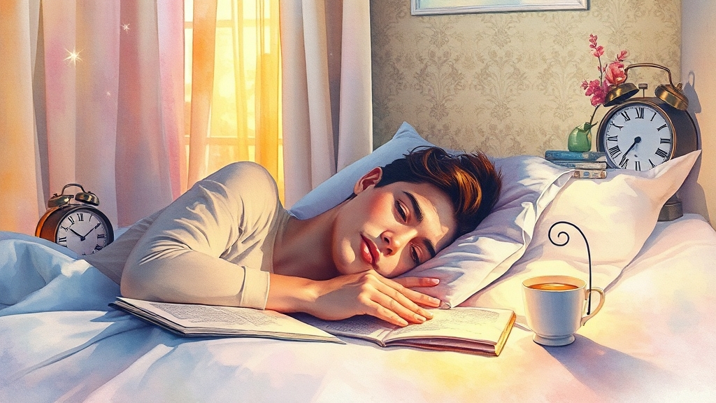 생활 습관 개선으로 불면증 완화 (watercolor 스타일)
