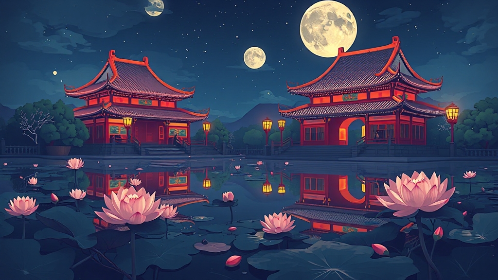 창경궁 야간 상설 프로그램: 물빛연화 (cartoon 스타일)