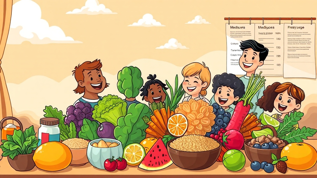 혈당 스파이크 예방 식단 (cartoon 스타일)