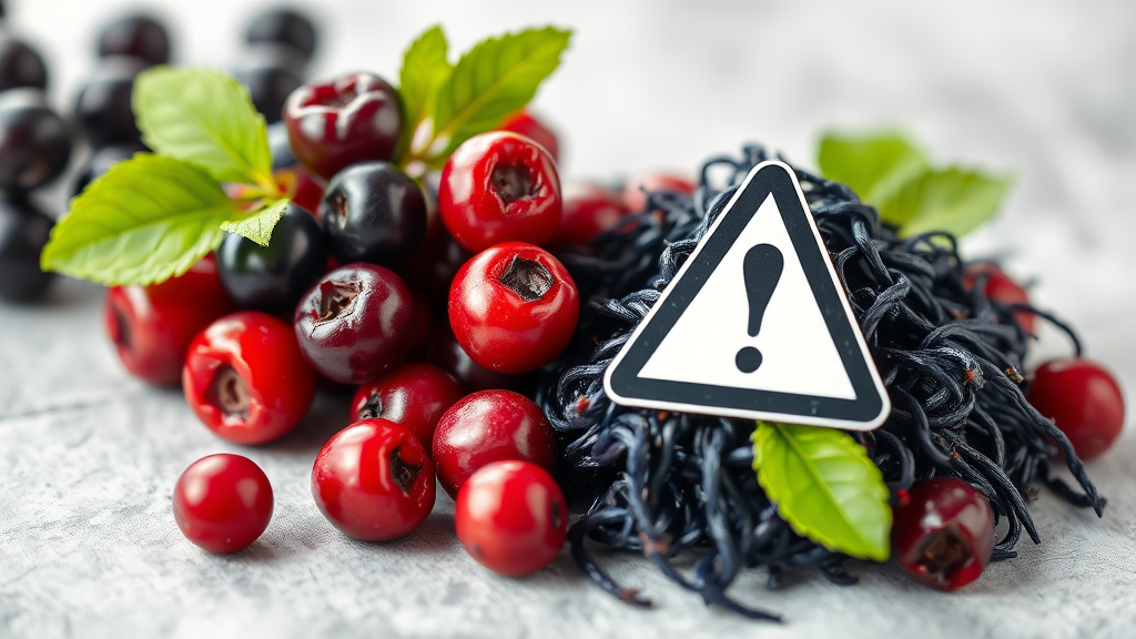 빌베리 & 아스타잔틴 부작용 및 주의사항 (realistic 스타일)