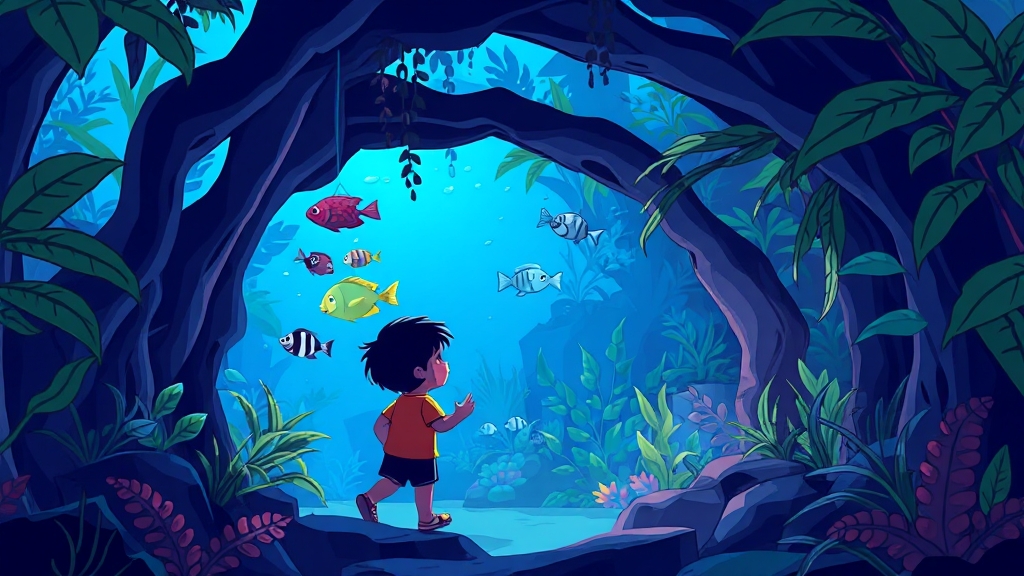 1층 체험존 & 수조 터널 (cartoon 스타일)