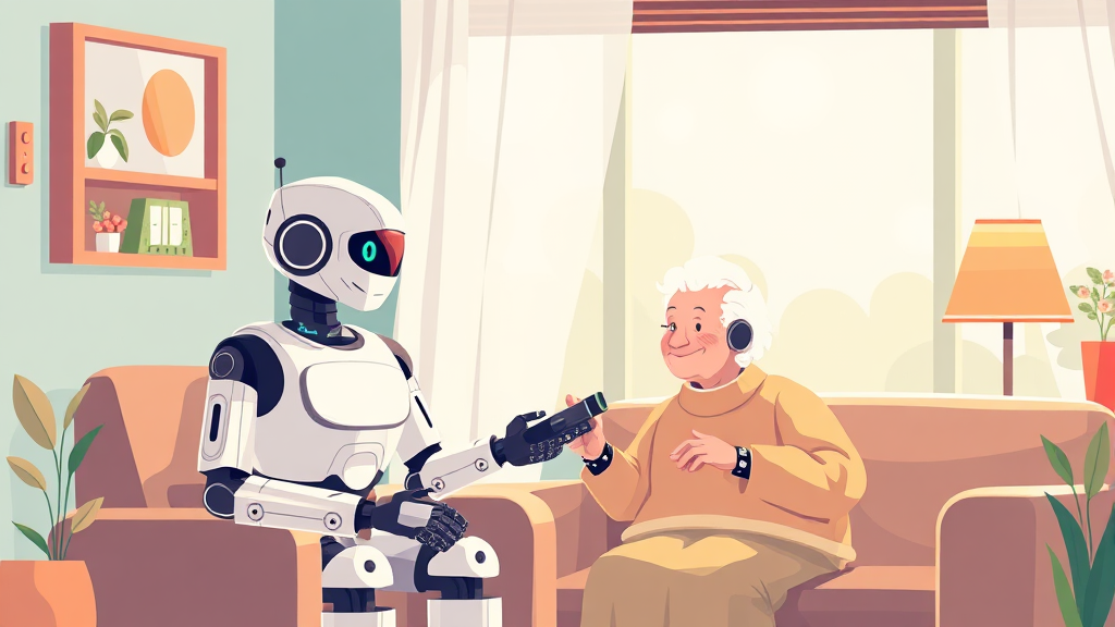 안전하고 편안한 노후를 위한 돌봄로봇 활용 방안 (illustration 스타일)