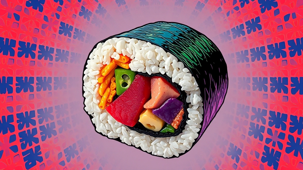 기름 적게 쓰는 김밥 말기 기술 (popart 스타일)