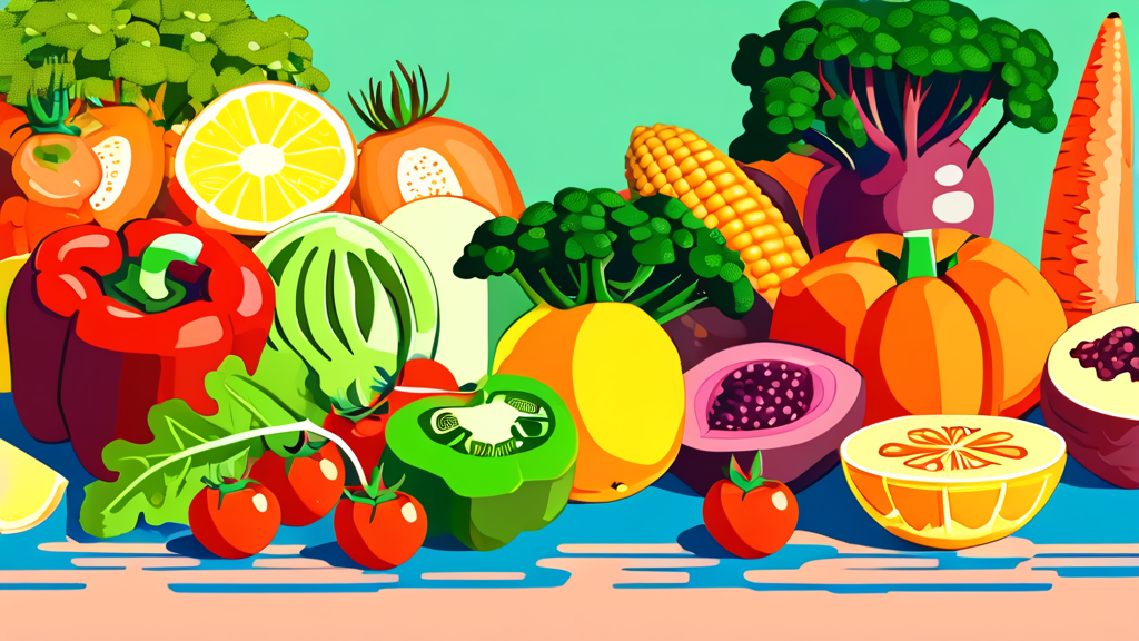 과민성 대장 증후군 증상 완화를 돕는 음식들 (cartoon 스타일)