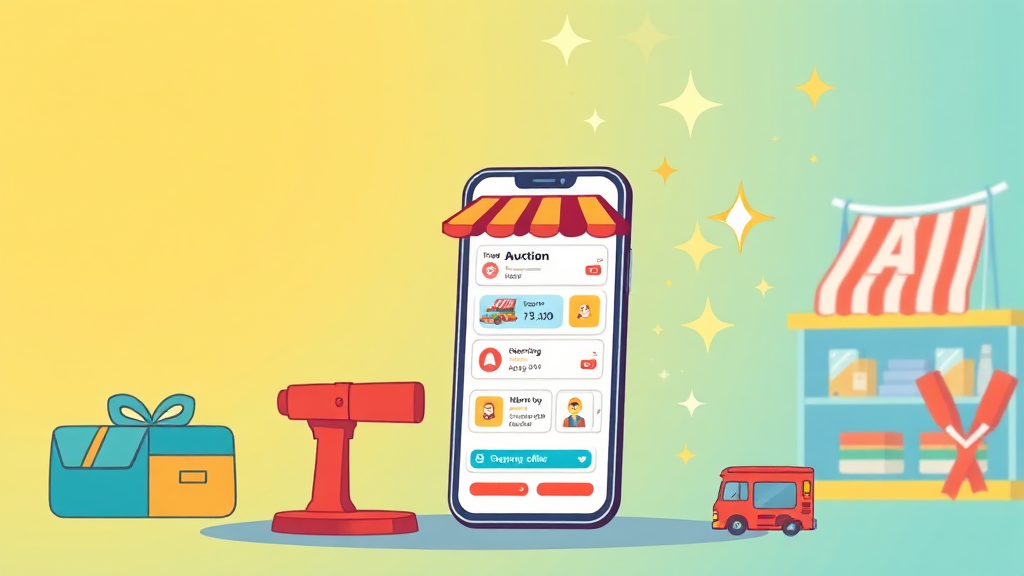옥션 앱 설치 및 활용법 (cartoon 스타일)