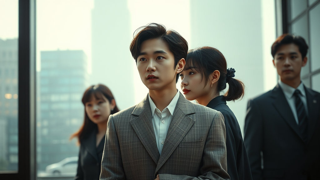 주요 등장인물과 복잡한 관계망 (realistic 스타일)