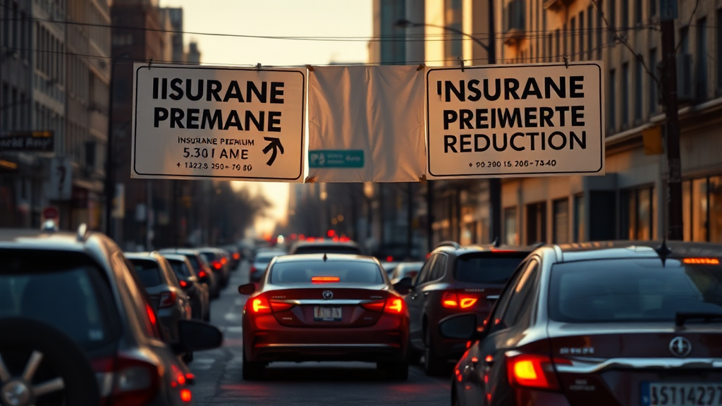 보험료 인하 정책, 빛과 그림자 (realistic 스타일)